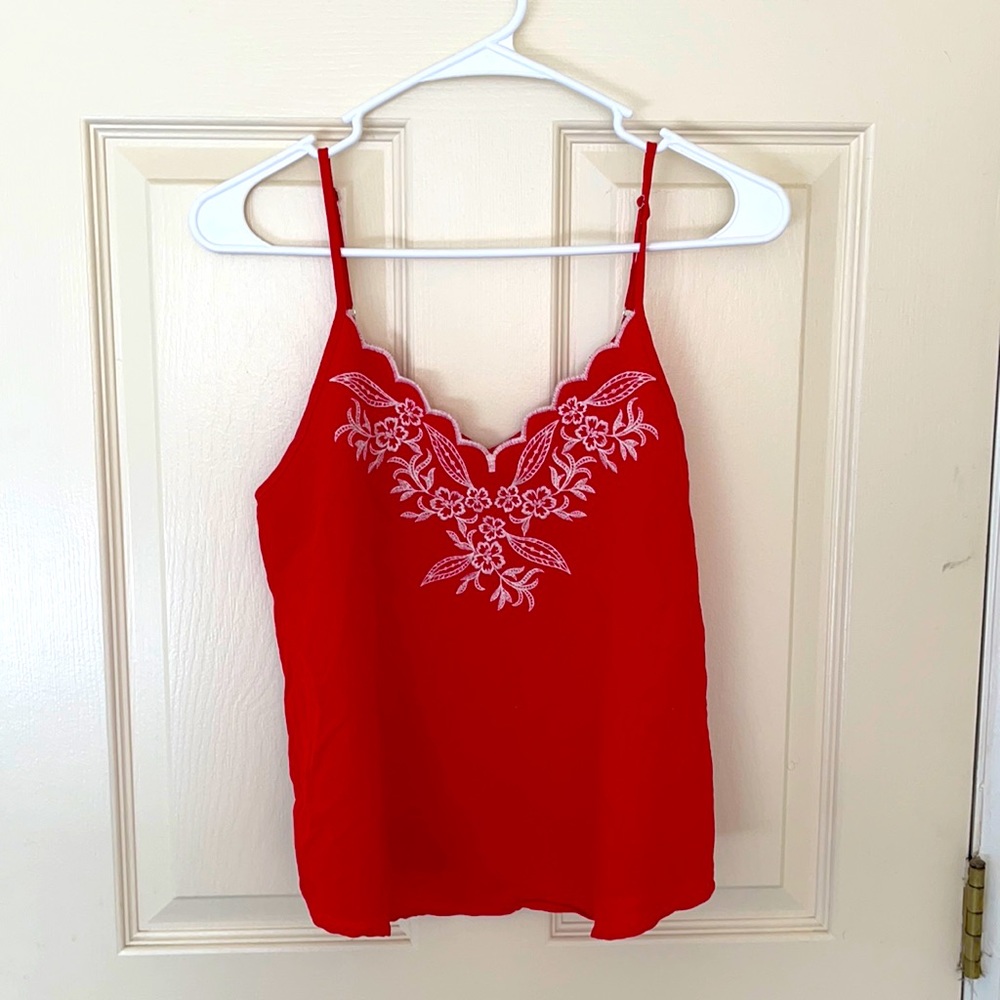 Red Embroidered Tank Top